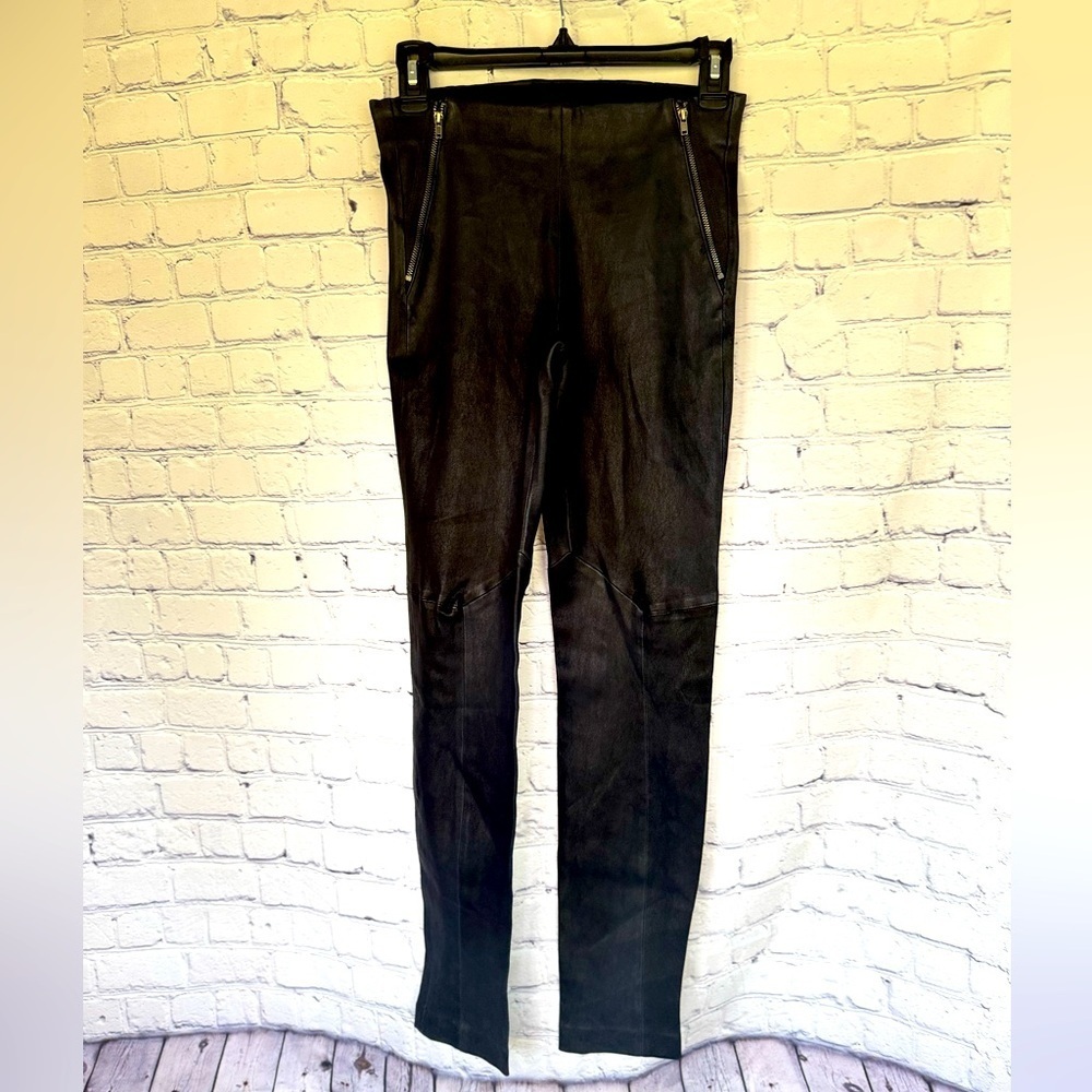 Theory Black 100% Lamb Skin Keil Leather stretch leggings size 2, NWOT